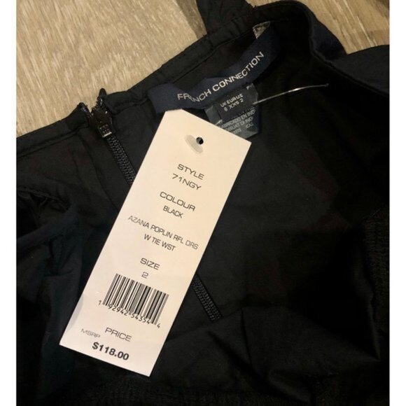 NWT French Connection Azaa Poplin black cotton Dress Size 2 - Picture 7 of 7